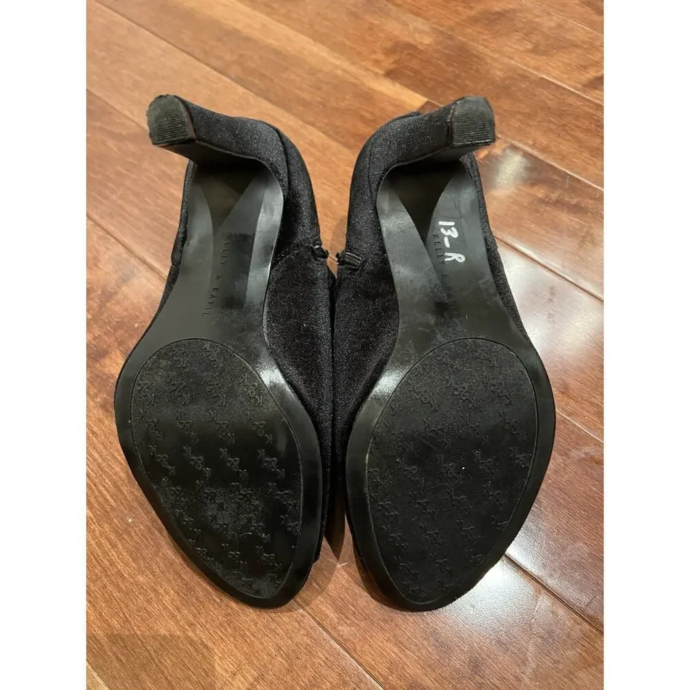 Kelly and Katie Black Open Toed Velvet Heeled Ankle Boot Sz 10 Bow tie Stiletto